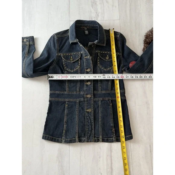 Vtg Kikit Jeans women's M denim jacket removable collar with faux fur NWT - Picture 15 of 16